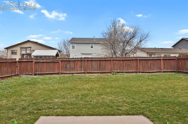 view of yard featuring a fenced backyard