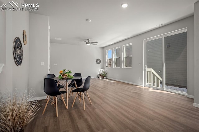 6375 Laud Pt, Colorado Springs, CO 80924 - dining room with ceiling fan, visible vents, recessed lighting, wood finished floors, and baseboards