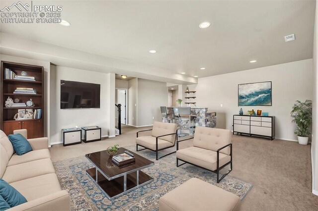 8421 Crooked Branch Ln, Colorado Springs, CO 80927 - carpeted living area with recessed lighting, baseboards, and visible vents