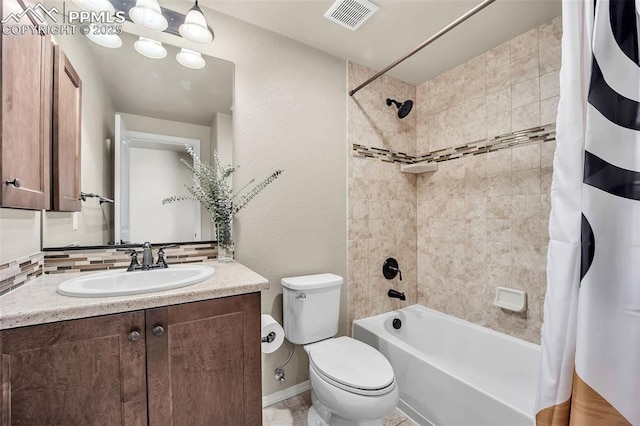 8421 Crooked Branch Ln, Colorado Springs, CO 80927 - full bathroom featuring toilet, visible vents, shower / bathtub combination with curtain, and vanity