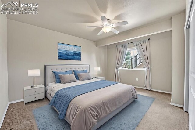 8421 Crooked Branch Ln, Colorado Springs, CO 80927 - bedroom featuring baseboards, a ceiling fan, and carpet floors