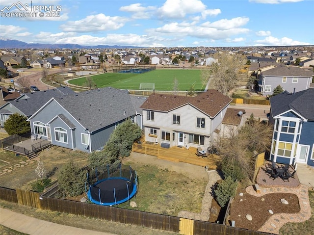 birds eye view of property featuring a mountain view and a residential view