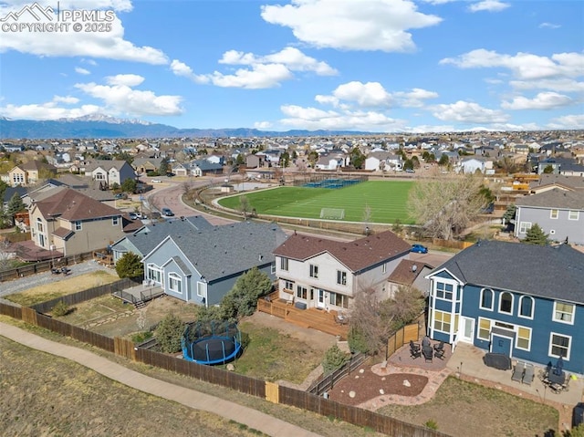 birds eye view of property featuring a residential view and a mountain view