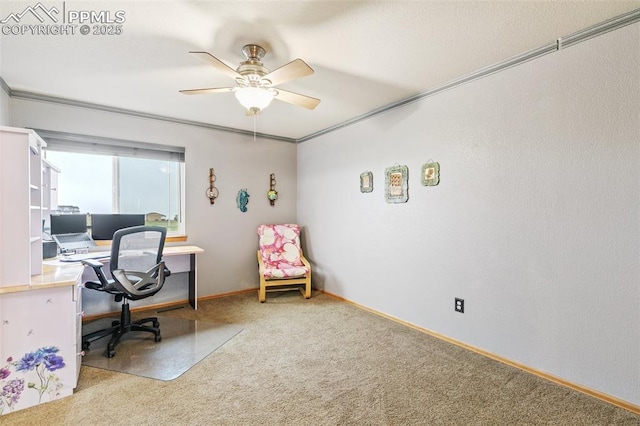 11960 S Conestoga Trl, Elbert, CO 80106 - carpeted office with a ceiling fan and baseboards