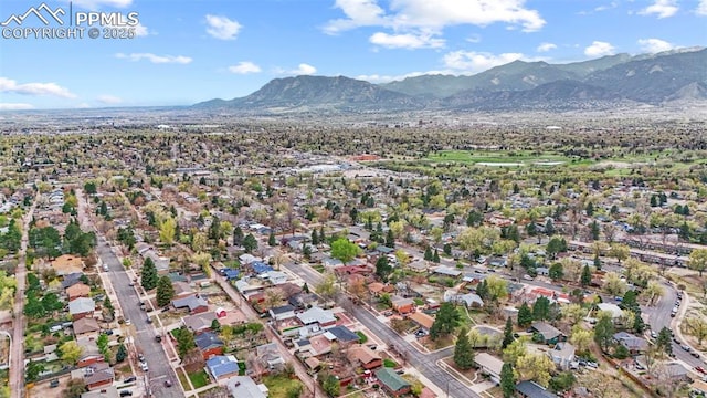 birds eye view of property featuring a residential view and a mountain view
