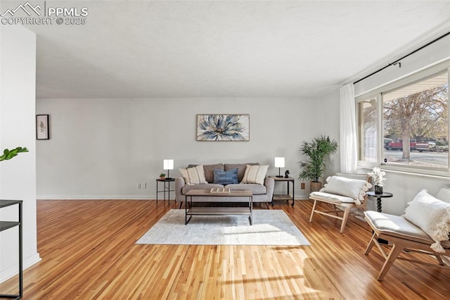 living room with baseboards and wood finished floors