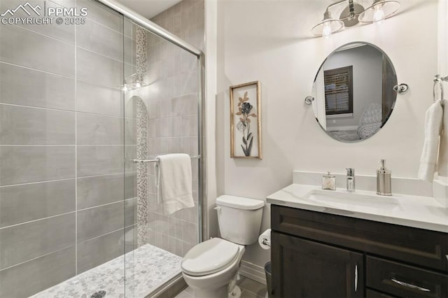 4043 Needles Dr, Colorado Springs, CO 80908 - bathroom featuring vanity, toilet, and a shower stall
