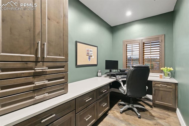4043 Needles Dr, Colorado Springs, CO 80908 - office area with recessed lighting, baseboards, and light wood-type flooring