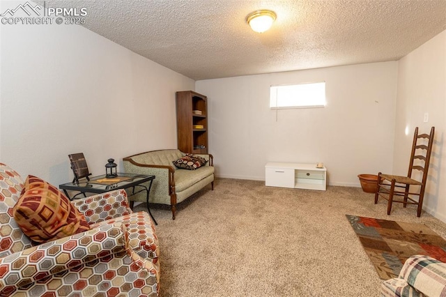 710 S Royer St, Colorado Springs, CO 80903 - living area with a textured ceiling, carpet flooring, and baseboards