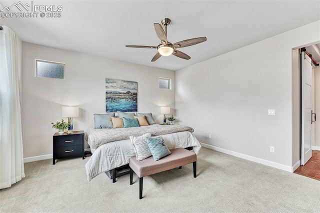 4464 Portillo Pl, Colorado Springs, CO 80924 - bedroom with baseboards, a ceiling fan, and light colored carpet