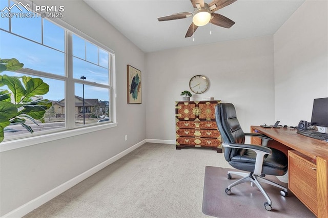 4464 Portillo Pl, Colorado Springs, CO 80924 - office area featuring a ceiling fan, carpet flooring, and baseboards