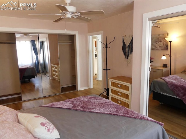 1007 Iowa Ave, Colorado Springs, CO 80909 - bedroom featuring ceiling fan, wood finished floors, and a closet