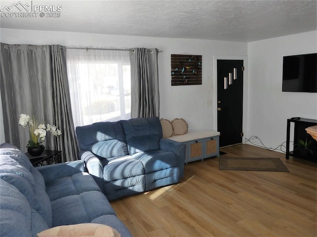 1007 Iowa Ave, Colorado Springs, CO 80909 - living room with wood finished floors and a textured ceiling
