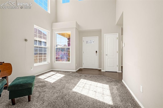 2261 Springside Dr, Colorado Springs, CO 80951 - unfurnished room featuring baseboards, a wealth of natural light, carpet, and a towering ceiling