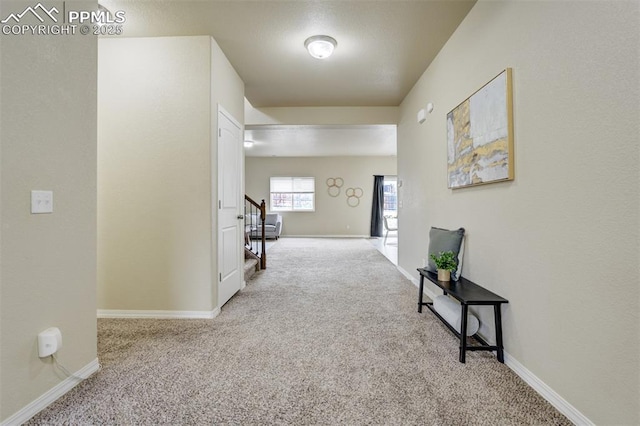 corridor featuring baseboards and carpet