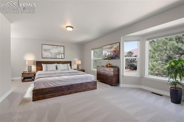 7436 Centennial Glen Dr, Colorado Springs, CO 80919 - bedroom featuring visible vents, baseboards, and light carpet