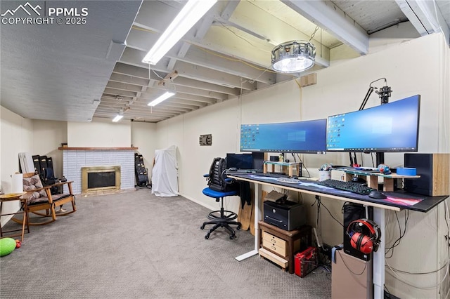 1514 Howard Ave, Colorado Springs, CO 80909 - carpeted office space with a brick fireplace