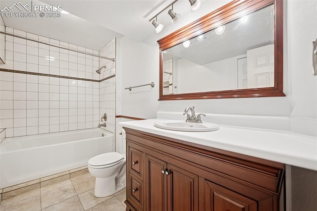 70 Palm Springs Dr, Colorado Springs, CO 80921 - full bath featuring toilet, vanity, shower / bathtub combination, and tile patterned floors
