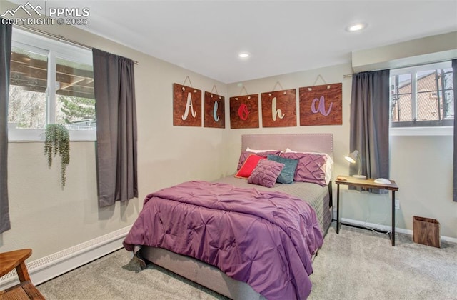 8716 Chipita Park Rd, Cascade, CO 80819 - bedroom featuring recessed lighting, baseboards, carpet, and a baseboard radiator