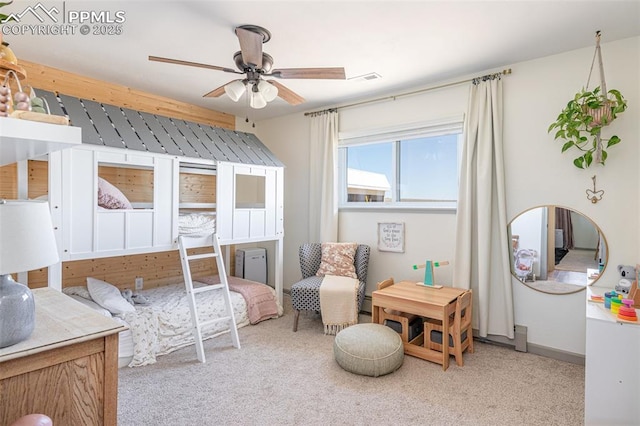 bedroom featuring visible vents and carpet