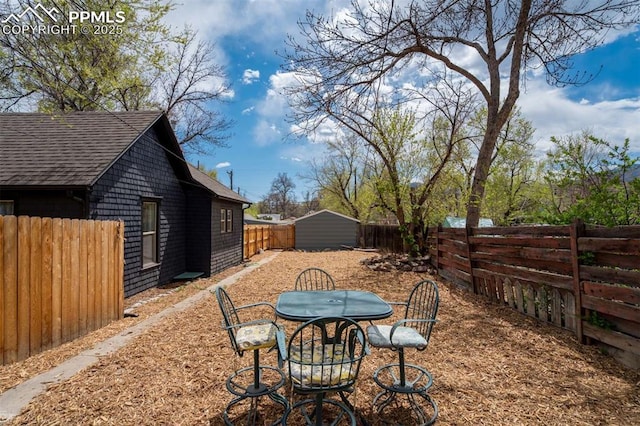 519 W Bijou St, Colorado Springs, CO 80905 - view of yard with a storage unit, an outbuilding, and a fenced backyard