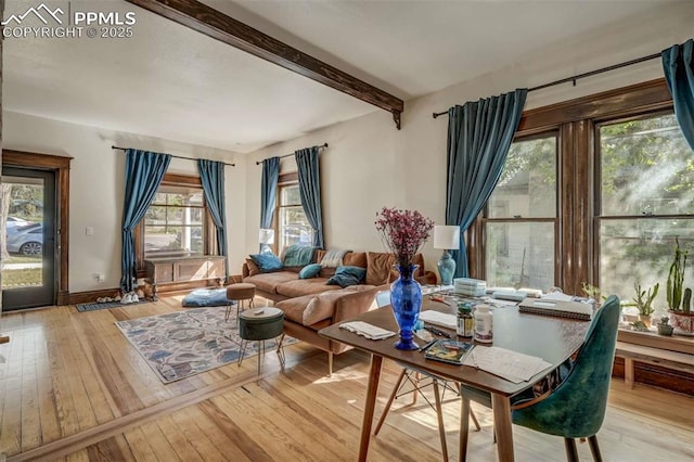 519 W Bijou St, Colorado Springs, CO 80905 - sitting room with beam ceiling, light wood finished floors, and baseboards