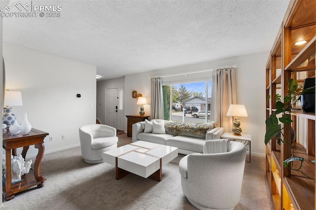 840 Quail Lake Cir, Colorado Springs, CO 80906 - living room with a textured ceiling, carpet flooring, and baseboards