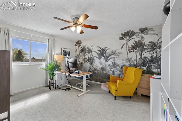 840 Quail Lake Cir, Colorado Springs, CO 80906 - carpeted office space with a textured ceiling, ceiling fan, and baseboards