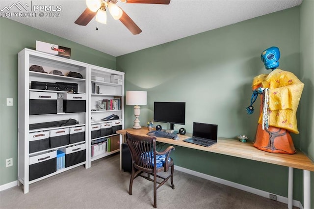 840 Quail Lake Cir, Colorado Springs, CO 80906 - office space with a ceiling fan, carpet flooring, and baseboards
