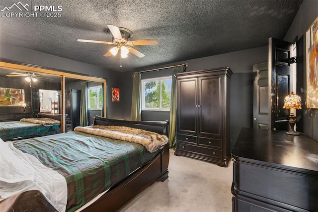840 Quail Lake Cir, Colorado Springs, CO 80906 - bedroom featuring a textured ceiling, a ceiling fan, and light carpet