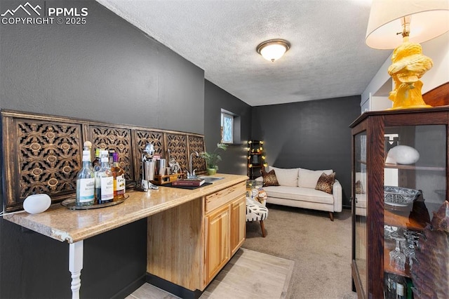 840 Quail Lake Cir, Colorado Springs, CO 80906 - bar with a textured ceiling, a sink, and light carpet