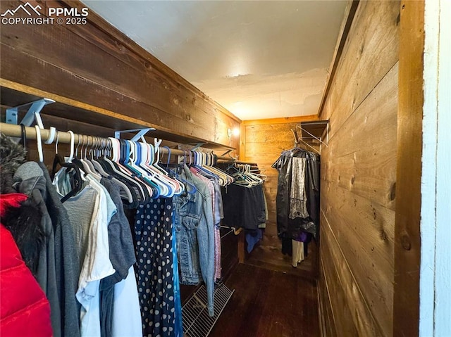 walk in closet featuring wood finished floors