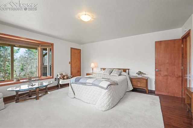 bedroom with baseboards and dark wood-style floors