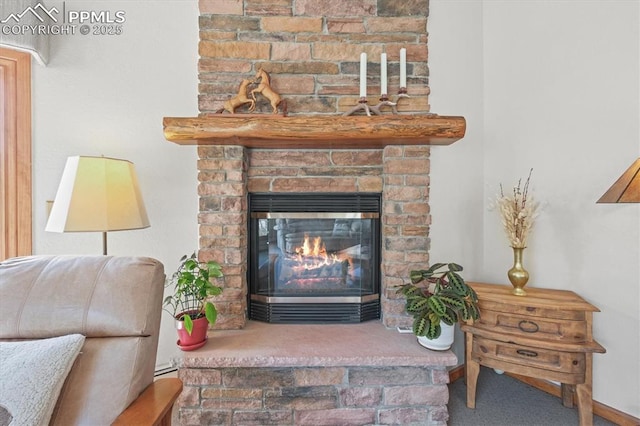 room details with baseboards and a glass covered fireplace