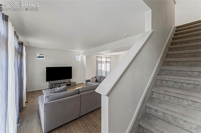 6117 Ashmore Ln, Colorado Springs, CO 80927 - stairs featuring wood finished floors and baseboards