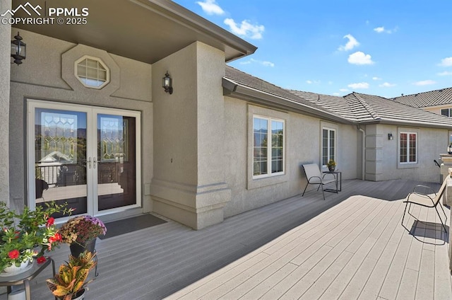 wooden terrace with french doors