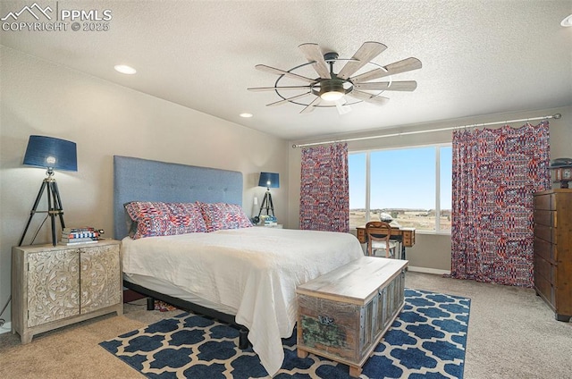 12857 Morning Breeze Way, Peyton, CO 80831 - bedroom featuring a ceiling fan, carpet flooring, recessed lighting, and a textured ceiling