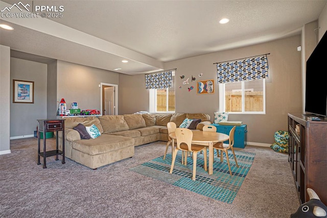12857 Morning Breeze Way, Peyton, CO 80831 - carpeted living area featuring baseboards and recessed lighting