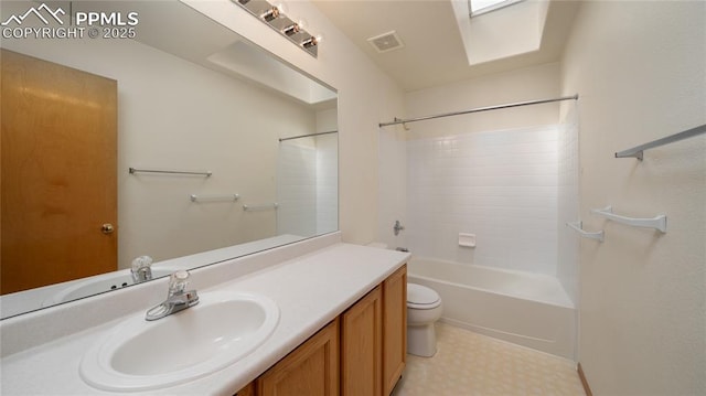 full bathroom featuring vanity, toilet, tile patterned floors, and tub / shower combination