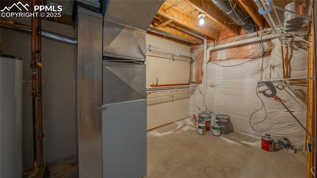 unfinished basement with water heater