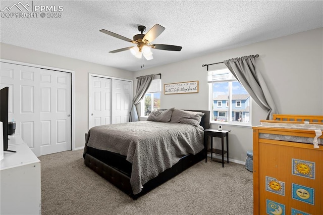 537 Blossom Field Rd, Fountain, CO 80817 - carpeted bedroom featuring a textured ceiling, two closets, and multiple windows
