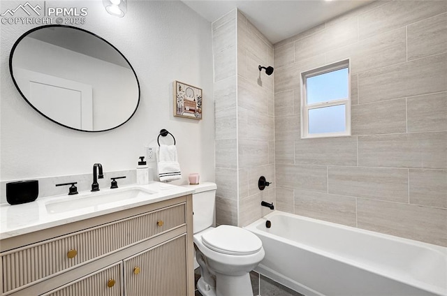 full bathroom with toilet, tub / shower combination, and vanity
