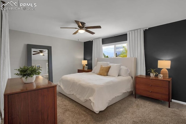 5064 Artistic Cir, Colorado Springs, CO 80917 - bedroom featuring a ceiling fan, baseboards, and light colored carpet