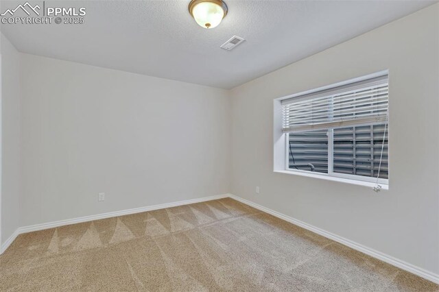 16850 Buffalo Valley Path, Monument, CO 81032 - carpeted spare room with baseboards, visible vents, and a textured ceiling