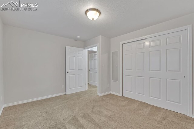 16850 Buffalo Valley Path, Monument, CO 81032 - unfurnished bedroom with a textured ceiling, carpet flooring, a closet, and baseboards