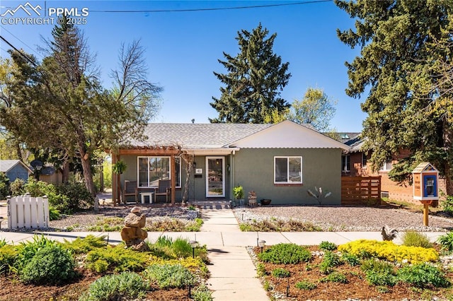 413 E Fontanero St, Colorado Springs, CO 80907 - view of front facade with a shingled roof, stucco siding, and fence