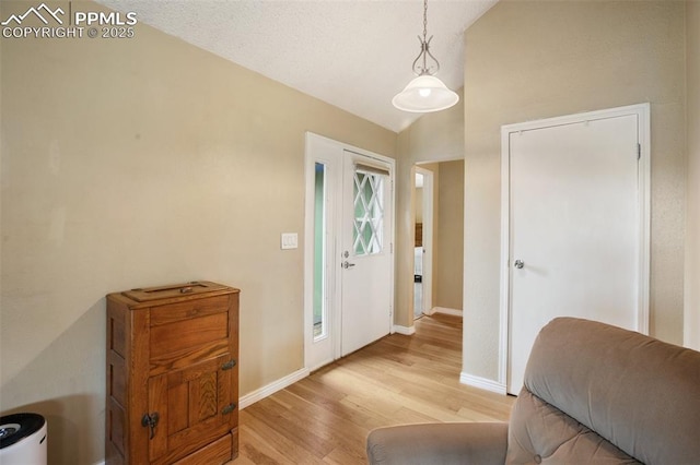 555 Elfin Glen Dr, Divide, CO 80814 - entrance foyer featuring vaulted ceiling, light wood-style flooring, and baseboards