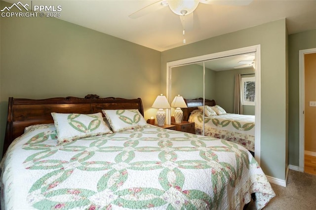 555 Elfin Glen Dr, Divide, CO 80814 - carpeted bedroom featuring a closet, baseboards, and ceiling fan
