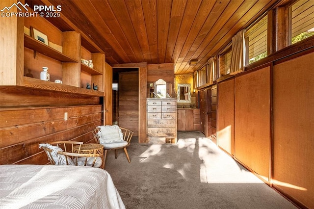 1455 La Mesa St, Colorado Springs, CO 80904 - bedroom with wood ceiling, wood walls, and carpet flooring