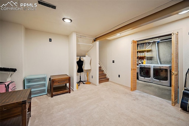 8545 Salsifa Ter, Colorado Springs, CO 80920 - finished basement with separate washer and dryer, stairs, carpet, recessed lighting, and baseboards